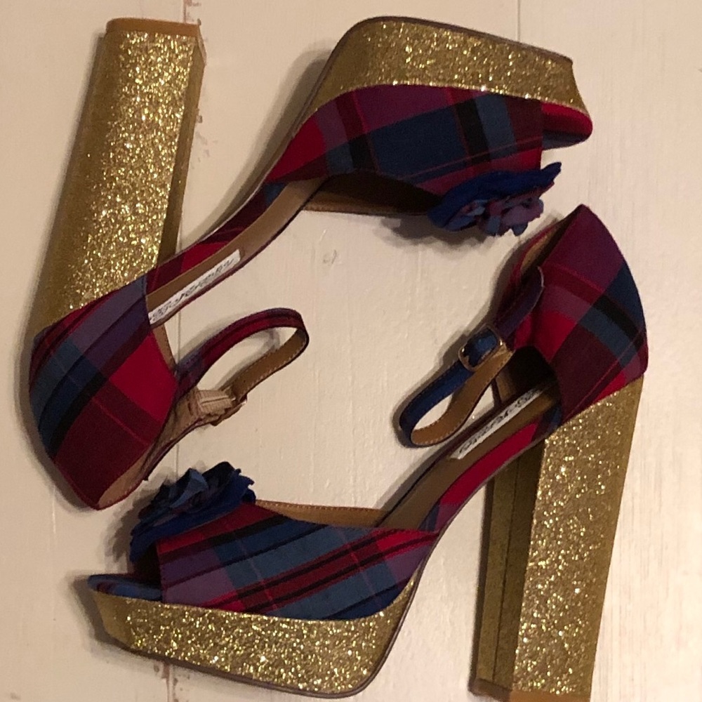 NEW Naughty Monkey Tinkle Me Pink Plaid Heels